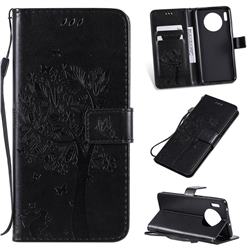 Embossing Butterfly Tree Leather Wallet Case for Huawei Mate 30 - Black