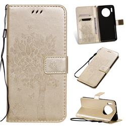 Embossing Butterfly Tree Leather Wallet Case for Huawei Mate 30 - Champagne