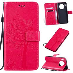 Embossing Butterfly Tree Leather Wallet Case for Huawei Mate 30 - Rose