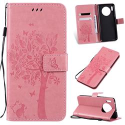 Embossing Butterfly Tree Leather Wallet Case for Huawei Mate 30 - Pink