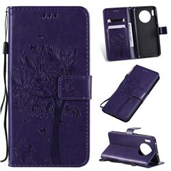 Embossing Butterfly Tree Leather Wallet Case for Huawei Mate 30 - Purple