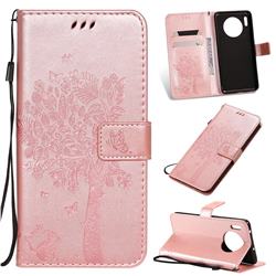Embossing Butterfly Tree Leather Wallet Case for Huawei Mate 30 - Rose Pink