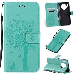 Embossing Butterfly Tree Leather Wallet Case for Huawei Mate 30 - Cyan