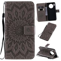 Embossing Sunflower Leather Wallet Case for Huawei Mate 30 - Gray