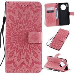 Embossing Sunflower Leather Wallet Case for Huawei Mate 30 - Pink