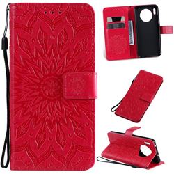 Embossing Sunflower Leather Wallet Case for Huawei Mate 30 - Red