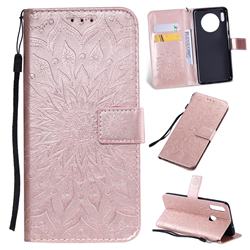 Embossing Sunflower Leather Wallet Case for Huawei Mate 30 - Rose Gold