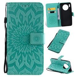 Embossing Sunflower Leather Wallet Case for Huawei Mate 30 - Green