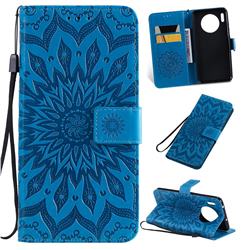 Embossing Sunflower Leather Wallet Case for Huawei Mate 30 - Blue