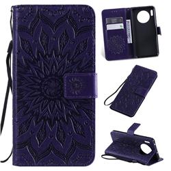 Embossing Sunflower Leather Wallet Case for Huawei Mate 30 - Purple