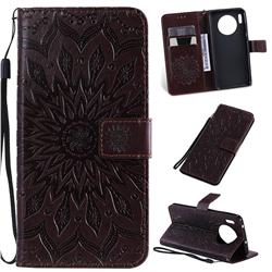 Embossing Sunflower Leather Wallet Case for Huawei Mate 30 - Brown