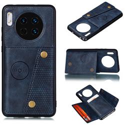 Retro Multifunction Card Slots Stand Leather Coated Phone Back Cover for Huawei Mate 30 - Blue