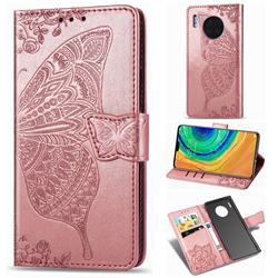 Embossing Mandala Flower Butterfly Leather Wallet Case for Huawei Mate 30 - Rose Gold