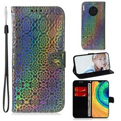Laser Circle Shining Leather Wallet Phone Case for Huawei Mate 30 - Silver