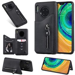 Retro Buckle Zipper Anti-fall Leather Phone Back Cover for Huawei Mate 30 - Black