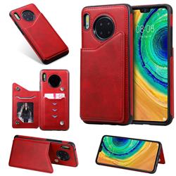 Luxury Multifunction Magnetic Card Slots Stand Calf Leather Phone Back Cover for Huawei Mate 30 - Red