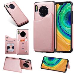Luxury Multifunction Magnetic Card Slots Stand Calf Leather Phone Back Cover for Huawei Mate 30 - Rose Gold