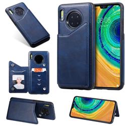 Luxury Multifunction Magnetic Card Slots Stand Calf Leather Phone Back Cover for Huawei Mate 30 - Blue