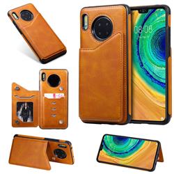 Luxury Multifunction Magnetic Card Slots Stand Calf Leather Phone Back Cover for Huawei Mate 30 - Brown