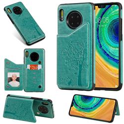 Luxury R61 Tree Cat Magnetic Stand Card Leather Phone Case for Huawei Mate 30 - Green