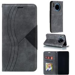 Retro S Streak Magnetic Leather Wallet Phone Case for Huawei Mate 30 - Gray