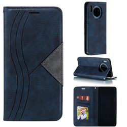Retro S Streak Magnetic Leather Wallet Phone Case for Huawei Mate 30 - Blue
