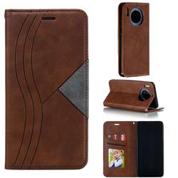 Retro S Streak Magnetic Leather Wallet Phone Case for Huawei Mate 30 - Brown
