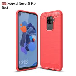 Luxury Carbon Fiber Brushed Wire Drawing Silicone TPU Back Cover for Huawei Mate 30 Lite(Nova 5i Pro) - Red