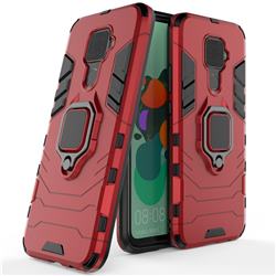 Black Panther Armor Metal Ring Grip Shockproof Dual Layer Rugged Hard Cover for Huawei Mate 30 Lite(Nova 5i Pro) - Red