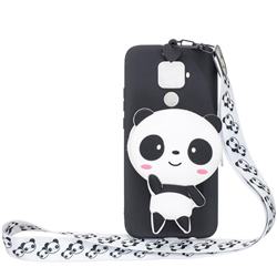 White Panda Neck Lanyard Zipper Wallet Silicone Case for Huawei Mate 30 Lite(Nova 5i Pro)