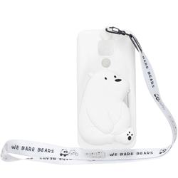 White Polar Bear Neck Lanyard Zipper Wallet Silicone Case for Huawei Mate 30 Lite(Nova 5i Pro)