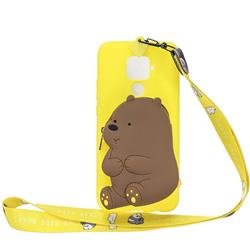 Yellow Bear Neck Lanyard Zipper Wallet Silicone Case for Huawei Mate 30 Lite(Nova 5i Pro)