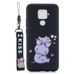 Black Flower Hippo Soft Kiss Candy Hand Strap Silicone Case for Huawei Mate 30 Lite(Nova 5i Pro)