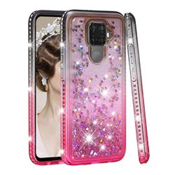 Diamond Frame Liquid Glitter Quicksand Sequins Phone Case for Huawei Mate 30 Lite(Nova 5i Pro) - Gray Pink