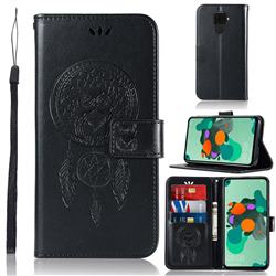 Intricate Embossing Owl Campanula Leather Wallet Case for Huawei Mate 30 Lite(Nova 5i Pro) - Black