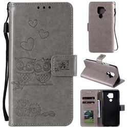 Embossing Owl Couple Flower Leather Wallet Case for Huawei Mate 30 Lite(Nova 5i Pro) - Gray