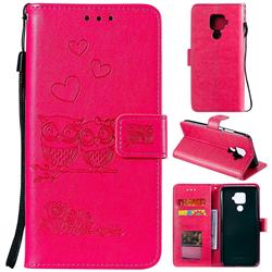 Embossing Owl Couple Flower Leather Wallet Case for Huawei Mate 30 Lite(Nova 5i Pro) - Red
