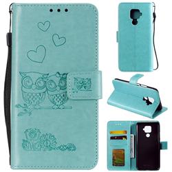 Embossing Owl Couple Flower Leather Wallet Case for Huawei Mate 30 Lite(Nova 5i Pro) - Green