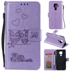Embossing Owl Couple Flower Leather Wallet Case for Huawei Mate 30 Lite(Nova 5i Pro) - Purple