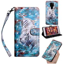 White Tiger 3D Painted Leather Wallet Case for Huawei Mate 30 Lite(Nova 5i Pro)