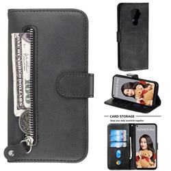 Retro Luxury Zipper Leather Phone Wallet Case for Huawei Mate 30 Lite(Nova 5i Pro) - Black