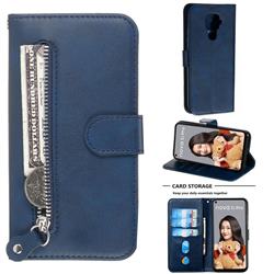 Retro Luxury Zipper Leather Phone Wallet Case for Huawei Mate 30 Lite(Nova 5i Pro) - Blue