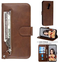 Retro Luxury Zipper Leather Phone Wallet Case for Huawei Mate 30 Lite(Nova 5i Pro) - Brown