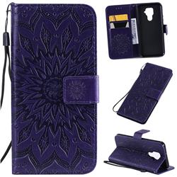 Embossing Sunflower Leather Wallet Case for Huawei Mate 30 Lite(Nova 5i Pro) - Purple