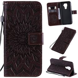 Embossing Sunflower Leather Wallet Case for Huawei Mate 30 Lite(Nova 5i Pro) - Brown