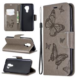 Embossing Double Butterfly Leather Wallet Case for Huawei Mate 30 Lite(Nova 5i Pro) - Gray