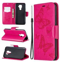 Embossing Double Butterfly Leather Wallet Case for Huawei Mate 30 Lite(Nova 5i Pro) - Red