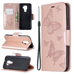Embossing Double Butterfly Leather Wallet Case for Huawei Mate 30 Lite(Nova 5i Pro) - Rose Gold