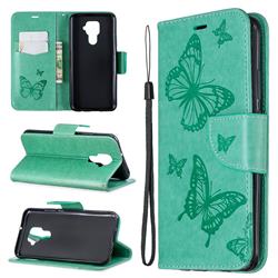 Embossing Double Butterfly Leather Wallet Case for Huawei Mate 30 Lite(Nova 5i Pro) - Green