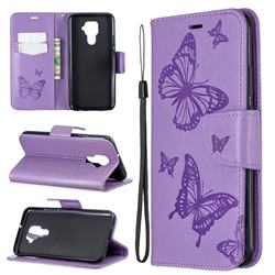 Embossing Double Butterfly Leather Wallet Case for Huawei Mate 30 Lite(Nova 5i Pro) - Purple